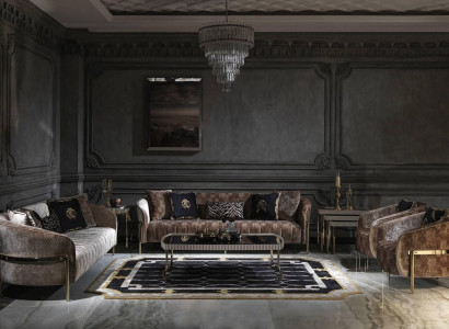 Großes Garnitur Sofagarnitur Dreisitzer Sessel Beige Stoff Tische 5tlg